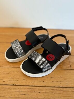 Girls Size 10 Black Sandals with Sparkle Strap Made in Italy